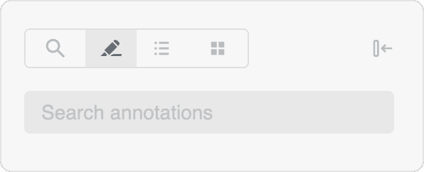 The annotations sidebar header with search, pencil, list and grid buttons above a “Search annotations” box.